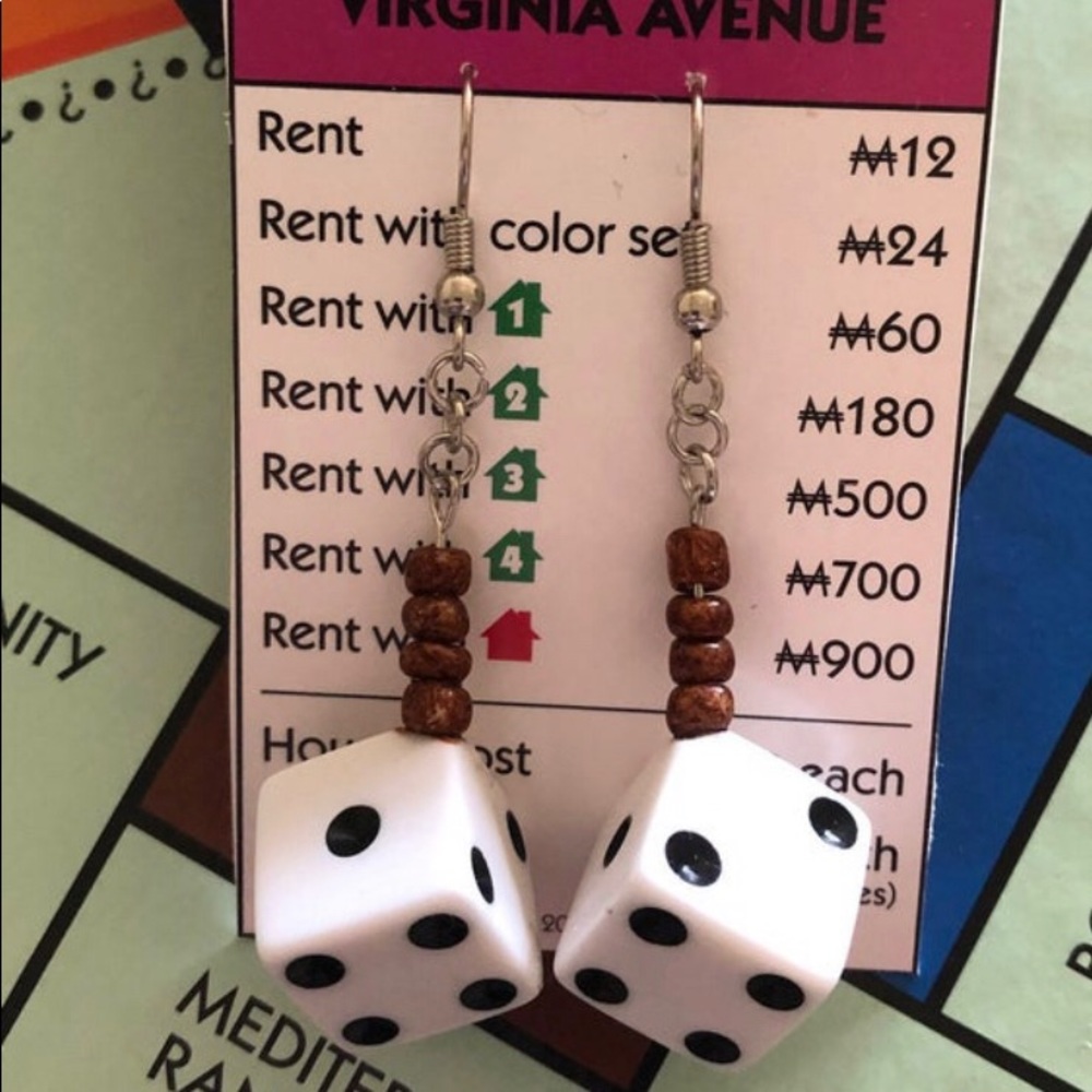 Handmade Monopoly Game Dice Earrings Set